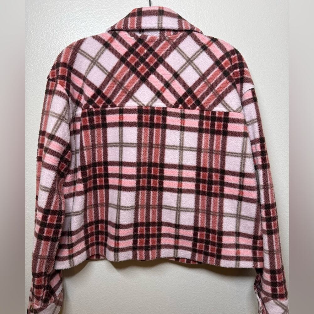 Altar’d State Button Down Cropped Fleece Comfy Jacket Pink White Women’s Medium - Picture 4 of 8